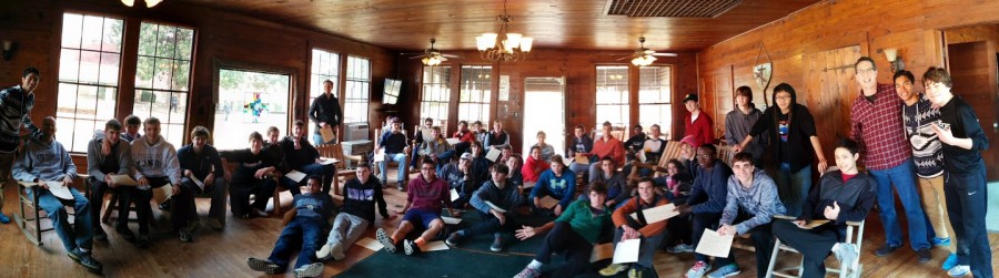 The Class of 2017 gathers in the lodge towards the end of the second day along with Form Master Fr. Joseph and counselors Mr. Saliga, Mr. Novinski, and Fr. Stephen.